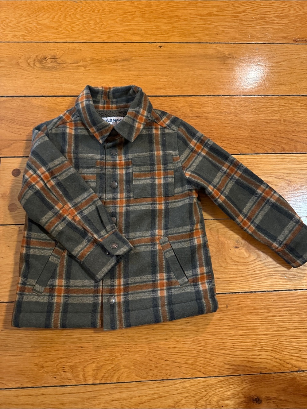 Old Navy Olive & Orange Plaid Kids' Pea Coat